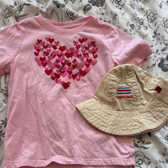 Other - 4T Kids Pink Heart T-Shirt and Tan Costa Rica Hat